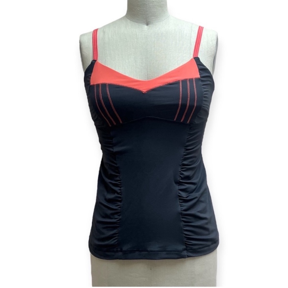 Lululemon Happy Heat Coral and Black Ruched Strappy Tank Top
